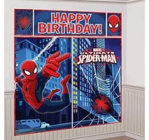 Spiderman Happy Birthday Scene Setter Wall Decorating Kit With Props